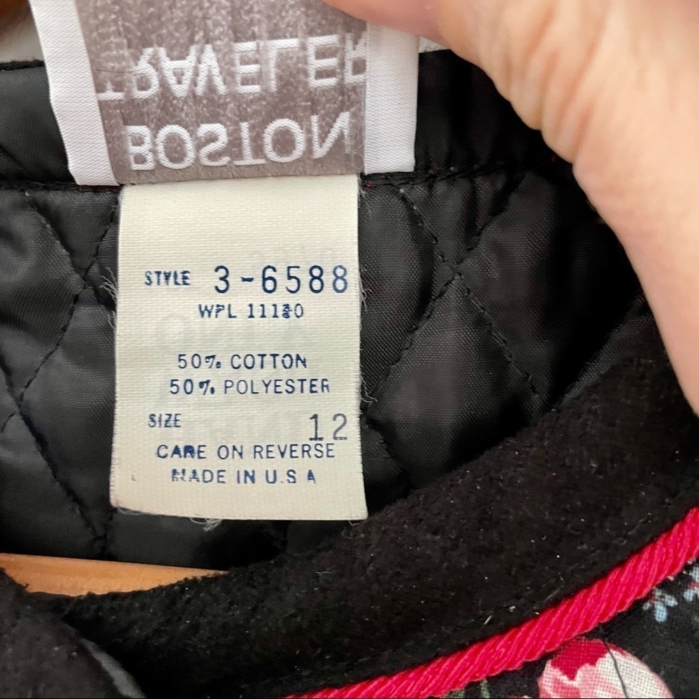 Vintage Boston Traveler Floral Quilted Jacket Black Pink 12 - Picture 7 of 16
